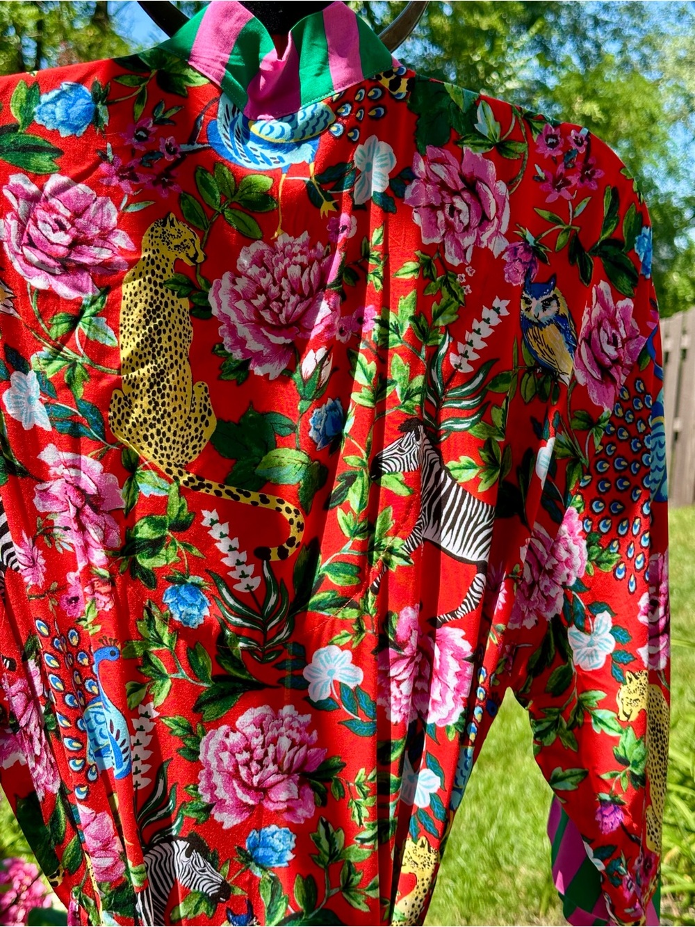 Room Service Safari Floral Kimono Robe NWT Medium Rayon Belted - Picture 10 of 11